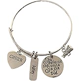 Infinity Collection - Personalized Cheer Bangle Bracelet with Engraved Name Charm - Custom "She Believed She Could So She Did" Cheer Jewelry
