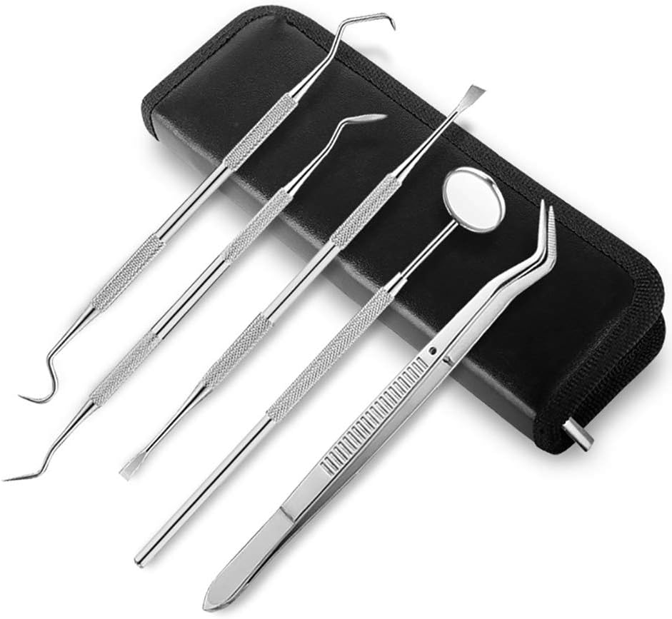 PIVBY Dental Tools to Remove Plaque and Tarter Tooth Scaler Tools Kit for Cats and Dogs 5 Pack Dental Pick Dental Floss, Dental Tool Set,Tooth Scraper Plaque Tartar Remover Dental Tweezers Gum