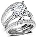Round Cut CZ Bridal Set - 3 PCS/Set Big Solitaire Cubic Zirconia Engagement Wedding Ring Set for Women with Band