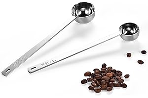U-Taste Coffee Scoop 1&2 Tablespoon: 18/8 Stainless Steel Measuring Scooper for Ground Coffee, Bean, Powder, Espresso, 6.9in Long Handle Metal Meaure Spoon for Canister, Jar(1&2Tbsp/15&30ml, Silver)