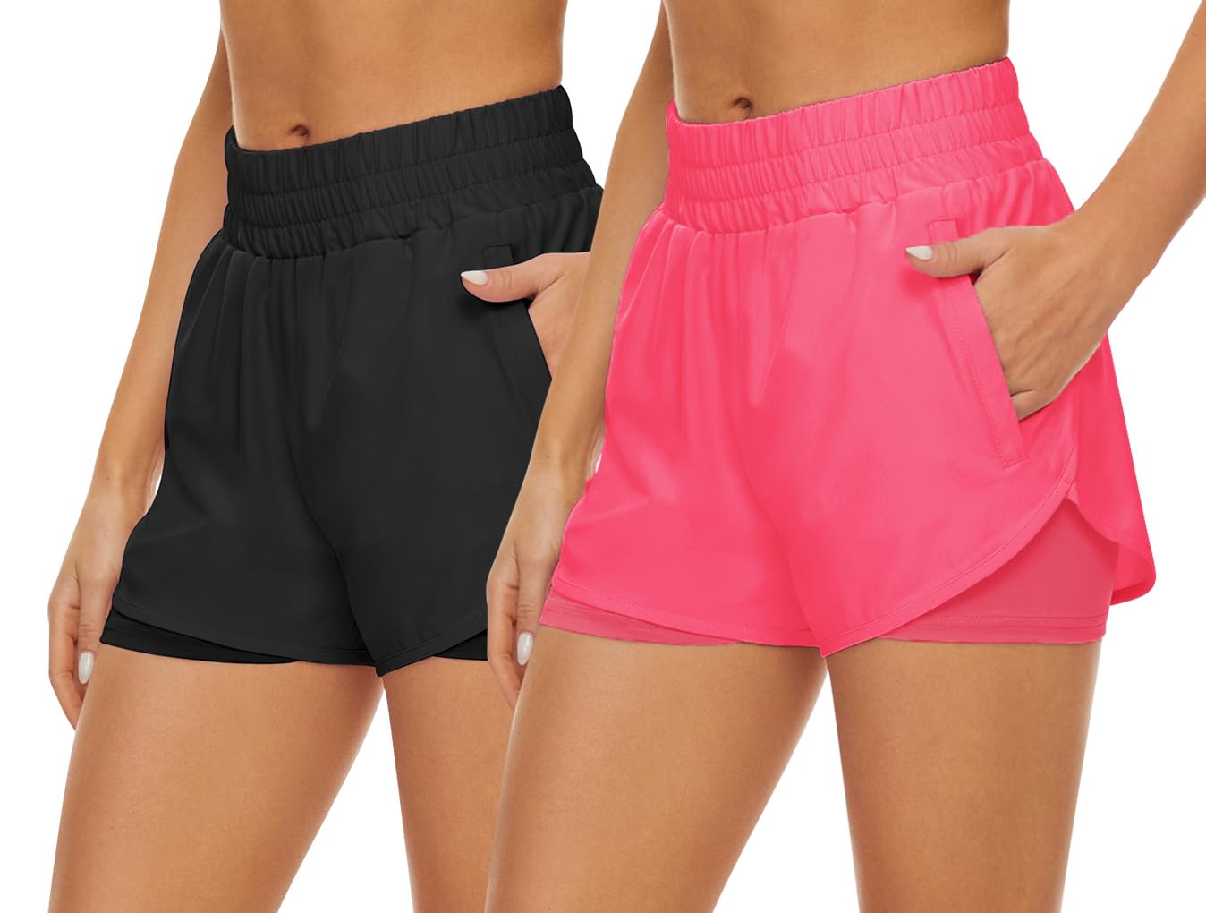 Photo 1 of MISSING BLACK SHORTS HKJIEVSHOP 2 Pack Athletic Shorts for Women, Quick Dry Running Shorts with Pockets High Waisted Workout Gym Sports Shorts