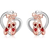 Ballet Shoes Earrings Sterling Silver Heart Studs Earrings, Birthday Christmas Jewelry Dancer Ballet Recital Gifts for Women