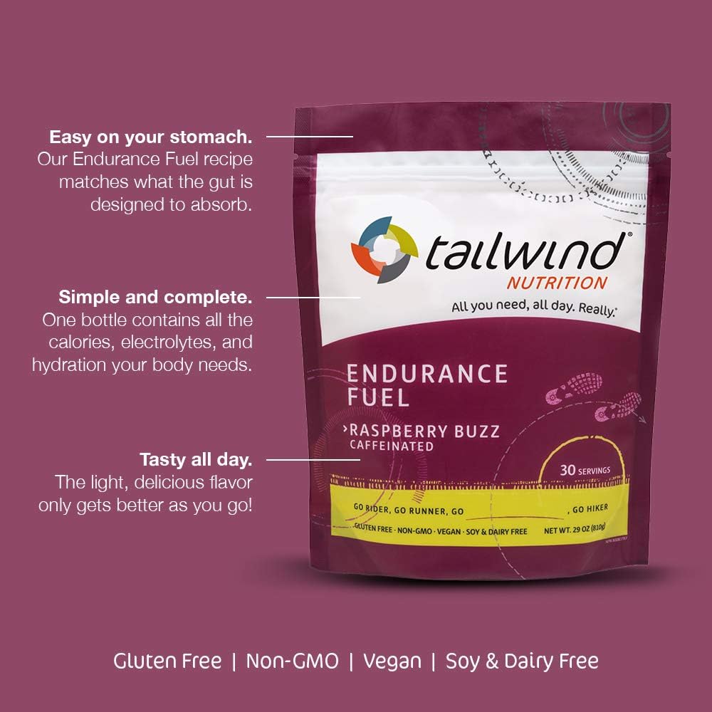 Tailwind Nutrition Caffeinated Raspberry Buzz Endurance Fuel 50 Serving - Hydration Drink Mix with Electrolytes, Carbohydrates - Non-GMO, Gluten-Free, Vegan, No Soy or Dairy: Health & Personal Care
