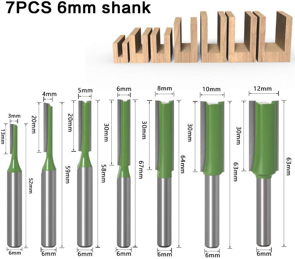 WSOOX 6mm Shank Straight Router Bit Set, 7 pcs Straight Milling Cutter - Image 3