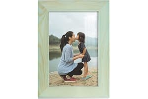 RENDITIONS GALLERY Renditions 4x6 inch Solid Wood Picture Frame, High Definition Glass and High-end Modern Style Cream Colored for Wall and Tabletop Photo Display, Seafoam Green Wood Grain Frame