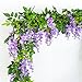 Miracliy Artificial Flowers Vine 2 Pcs 6.6ft Fake Silk Wisteria Ivy Vine Rattan Hanging Garland for Home Party Wedding Decor, Purple