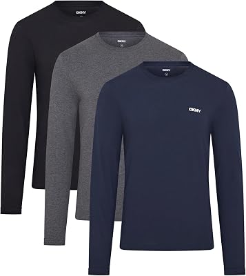 T-shirt de manga comprida masculina azul-marinho/cinzento escuro/preto 3 pack médio