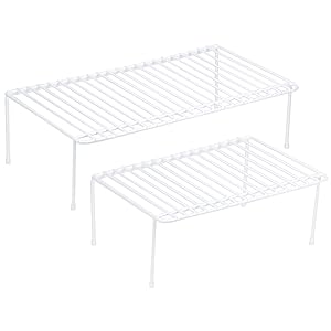 DecorRack Set of 2 Counter Helper Wire Shelf, Kitchen Cabinet Shelf Organizer, Closet and Pantry Storage Extra Rack, Freezer Instant Space Organizer, Steel with White Plastic Coating