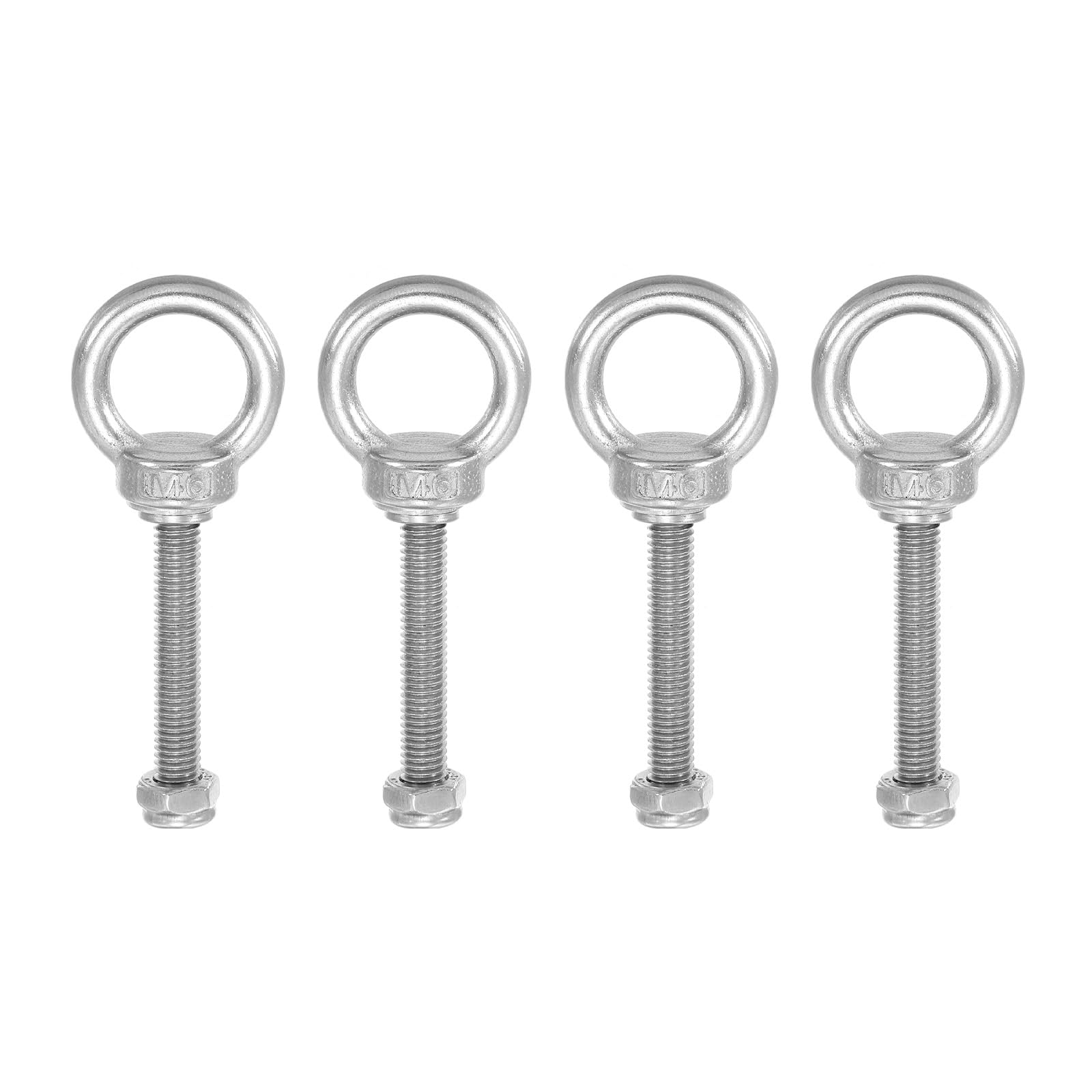 PATIKIL Lifting Shoulder Eye Bolts, M6x40 304 Stainless Steel Male Thread with Hex Screw Nut Gasket Flat Washer for Hanging Securing Chain Wire Rope, 4 Sets