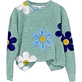 BEAUDRM Women's Floral Sweatshirt Long Sleeve Crew Neck Pullover Tops Trendy Casual Fall Clothes