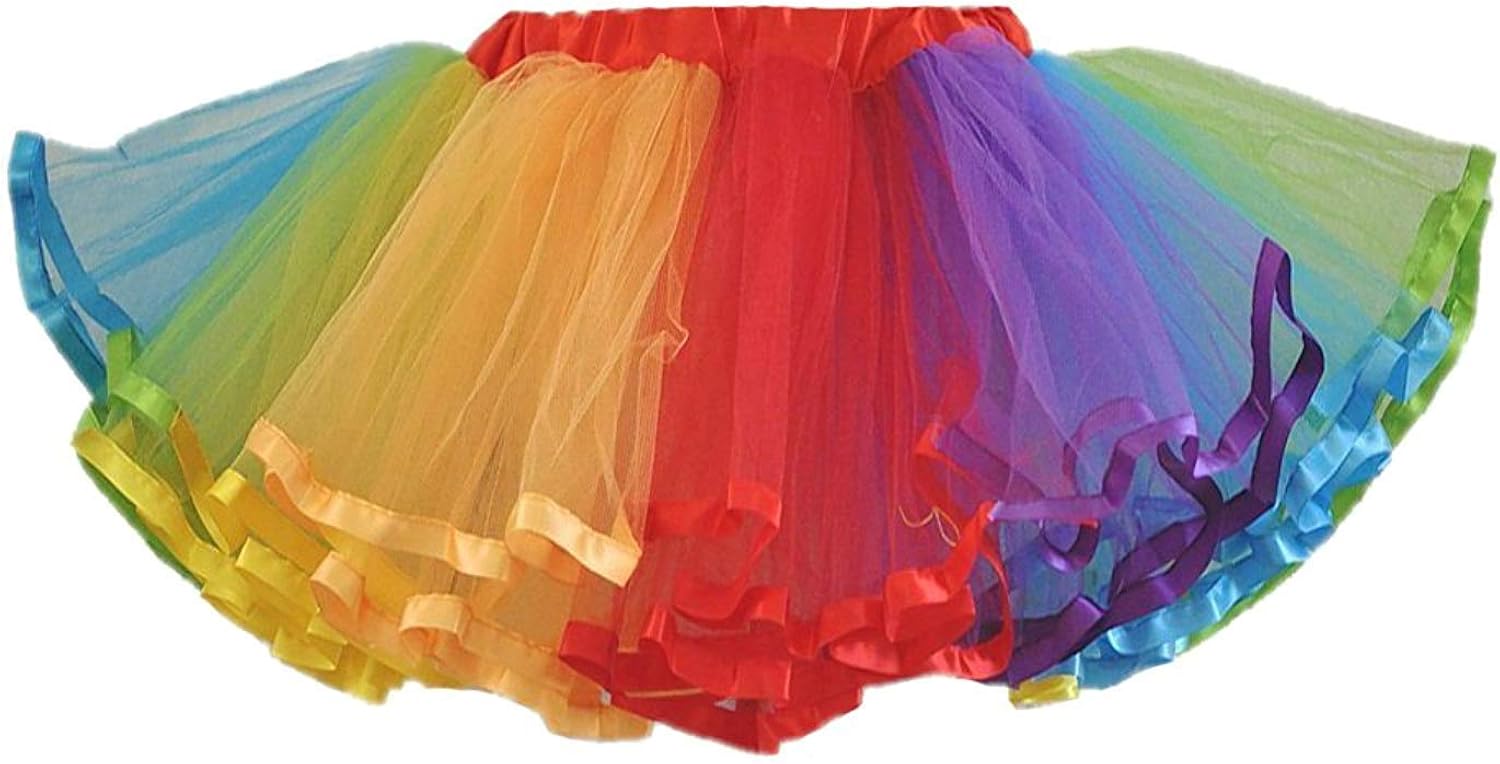 Womens Rainbow Tutu Skirt Layered Tulle Skirt Adult Halloween Costumes: Clothing