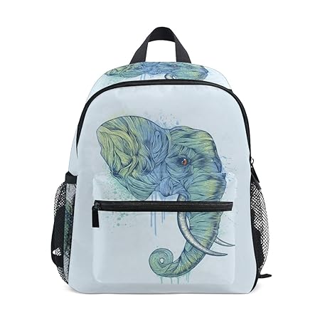 Kids Schultasche für Kinders Painting of Blue and Green Elephant Head School Bag Daypack for Boys Girls