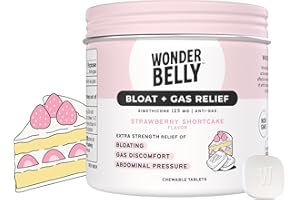 Wonderbelly Bloat Gas Relief Extra Strength Chewable Tablets with 125 mg Simethicone No Talc or Dye Strawberry Shortcake 35 Count