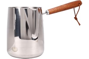 BAFOVY Stainless Steel Milk Pot, Coffee Warmer Pot with Wood Handle, Ideal for Frothing Milk, Melting Chocolate and Butter fo