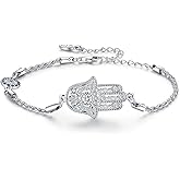 Aniu 925 Sterling Silver Hamsa Hand of Fatima Evil Eye Jewelry for Women With Cubic Zirconia - Comes With Black Gift Jewelry Box