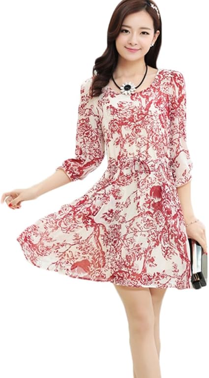 Amazon ディーコッテ D Kotte エスニック 柄 ひざ 丈 ワンピース フレア Aライン 七分袖 きれいめ ワンピ レディース Neax153 ワンピース チュニック 通販