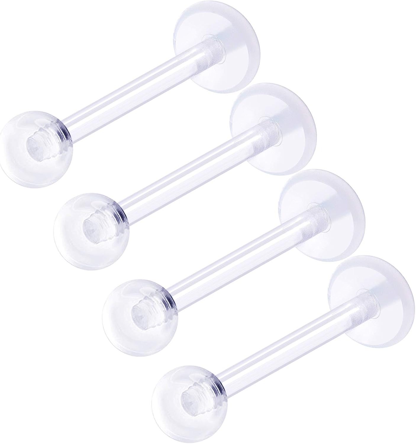 4Pcs Retainer Flexible Clear 16g 3/8 10mm Labret Earring Studs Piercing