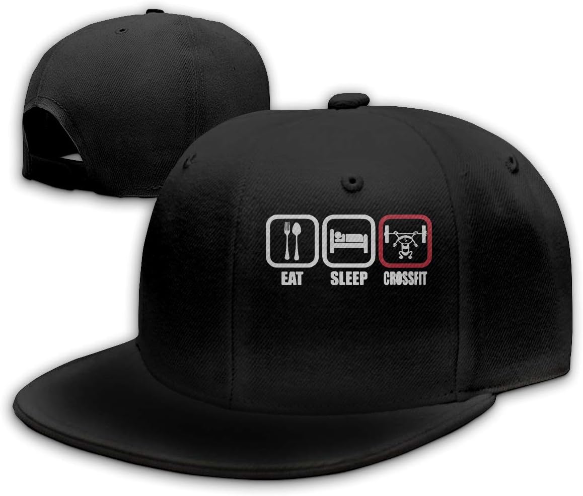 Unisex Baseball Cap, Eat Sleep Crossfit Hip Hop Hats Adjustable Snapback Cap Solid Flat Bottom Hat for Men