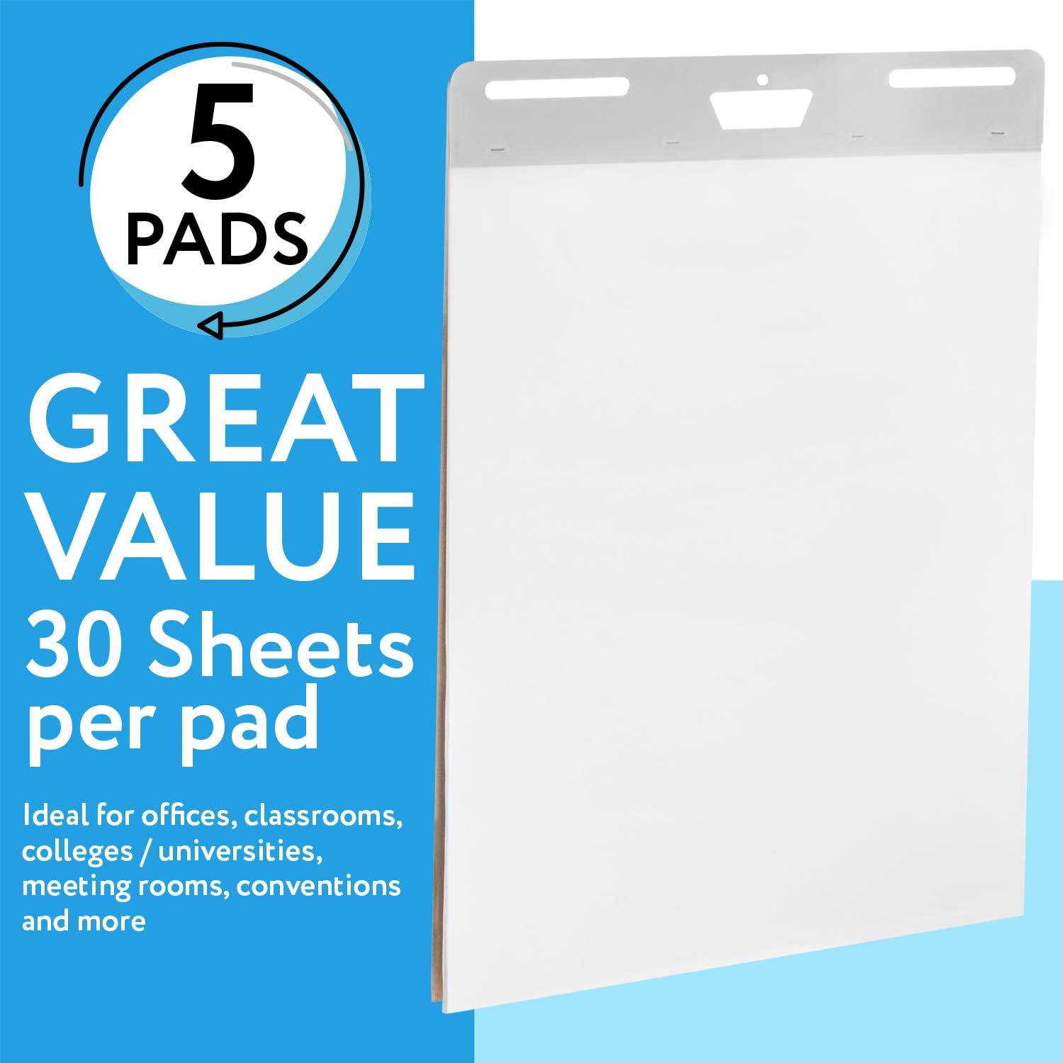 5-Pack of Premium Self-Stick Easel Pads - 25 x 30 Inches, 30 Sheets Per Pad - Thick Paper, Strong Staples, Sticky Easel Poster Chart Pads to Post on Walls - By IMPRESA : Office Products