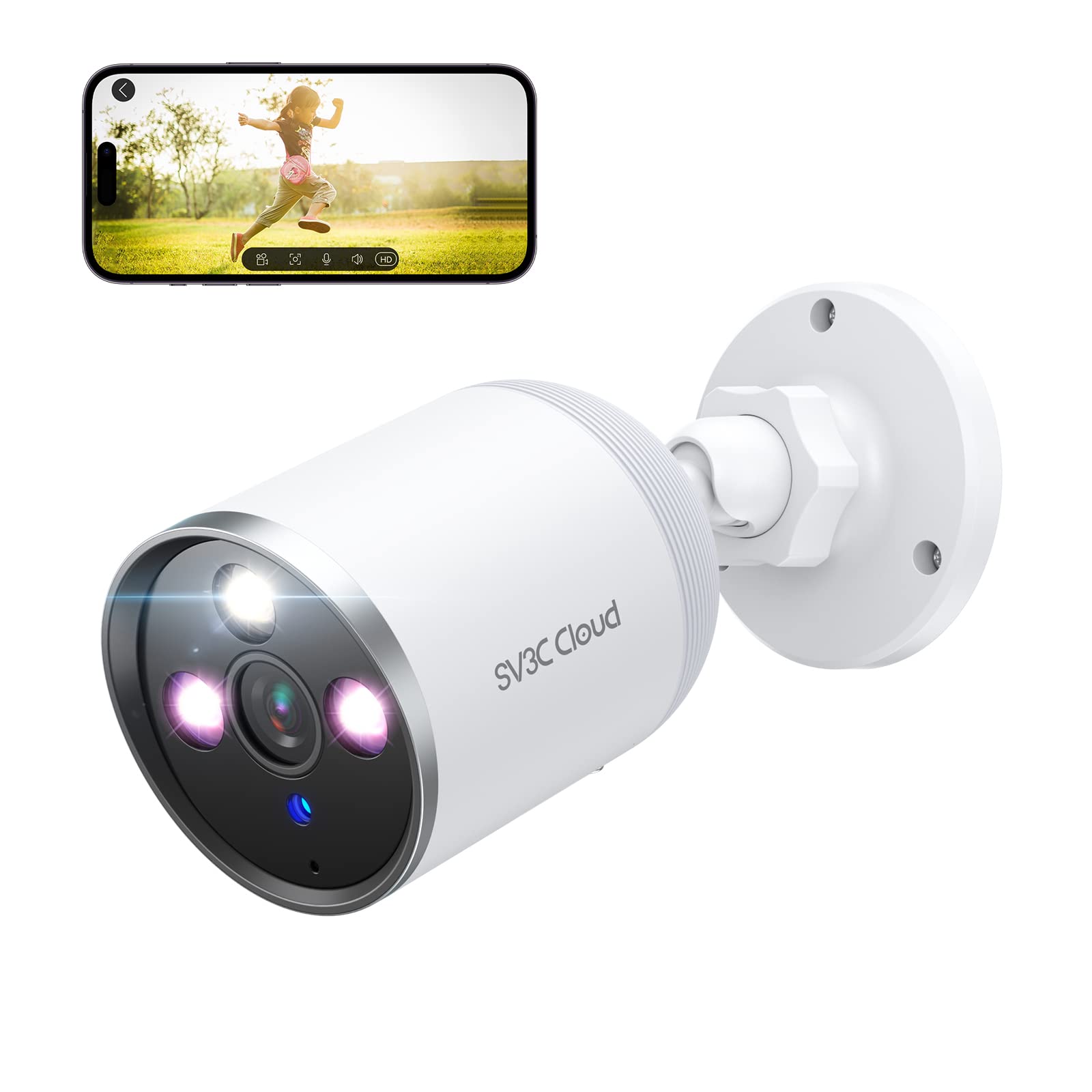 Photo 1 of SV3C WiFi Security Camera Outdoor, 2K Exterior Cameras for Indoor Outside, ONVIF Camera with Floodlight, Color Night Vision, Motion Alert, 2-Way Audio, Cloud & SD Card Storage, Audio Assistant, 2.4GHZ