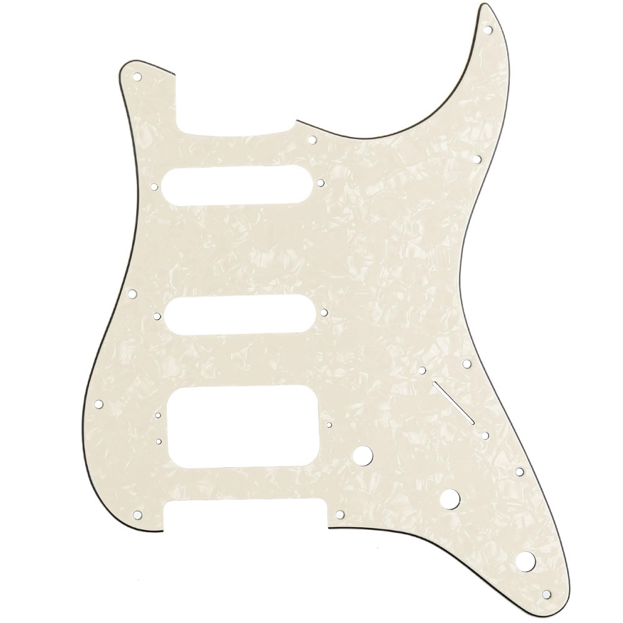Musiclily Pro 11-Hole Round Corner HSS Guitar Strat Pickguard for USA/Mexican Stratocaster 3-screw Humbucking Mounting Open Pickup, 4Ply Parchment Pearl