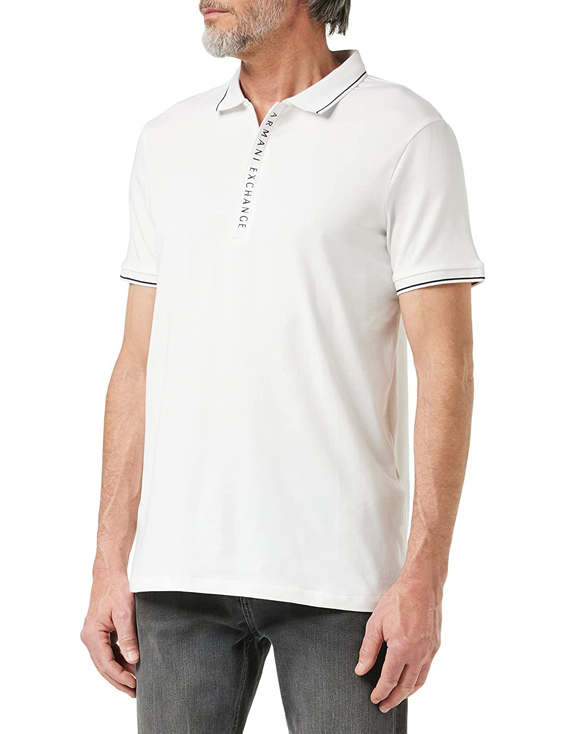 Armani Exchange Men's Logo Zip Jersey Polo, White, S Image