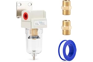 EBEIZZI 1/4" NPT Air Dryer for Compressor | Compressed Air Line Filter | 5 Micron Brass Element|Bracket, Poly Bowl, 145 psI