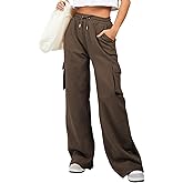 Aleumdr Women High Waisted Drawstring Wide Leg Cargo Pants 2026 Trendy Casual Baggy Joggers Pants with Pockets