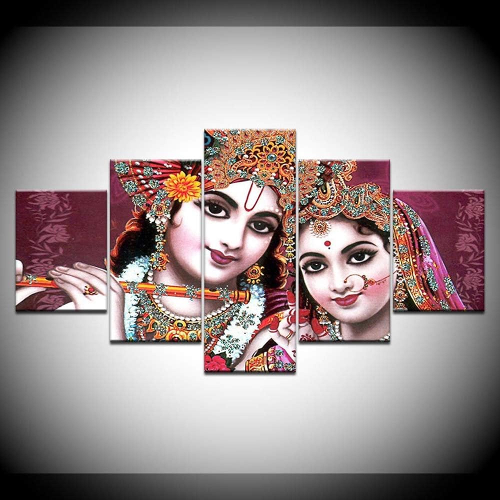 JSBVM 5 Panel Indian God Lord Radha Krishna Poster Painting Canvas Print Wall Art Decor