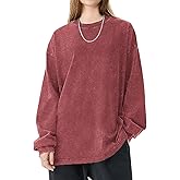 FULFIDREAM Oversized t Shirts for Women Heavy Cotton Acid Wash Vintage Unisex Long Sleeve Casual Loose Solid Basic Tops