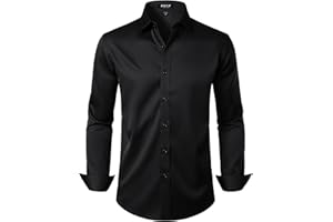 JEMITOP Men's Stretch Wrinkle Free Dress Shirt Formal Prom Wedding Long Sleeve Button Down Shirts
