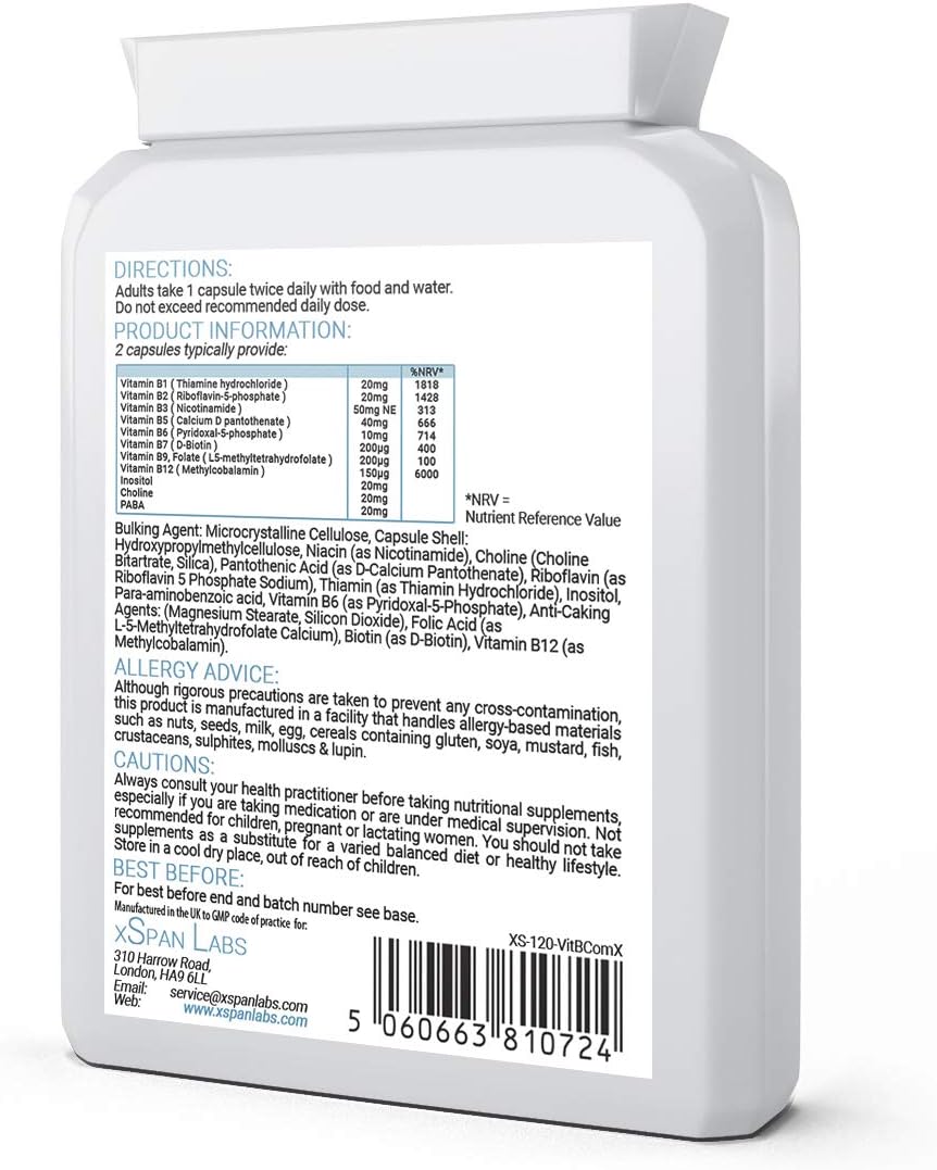 Vitamin B Comprehensive Formula, 90 Capsules, Superior Methylated Formula with Added Choline, PABA & Inositol - Image 3