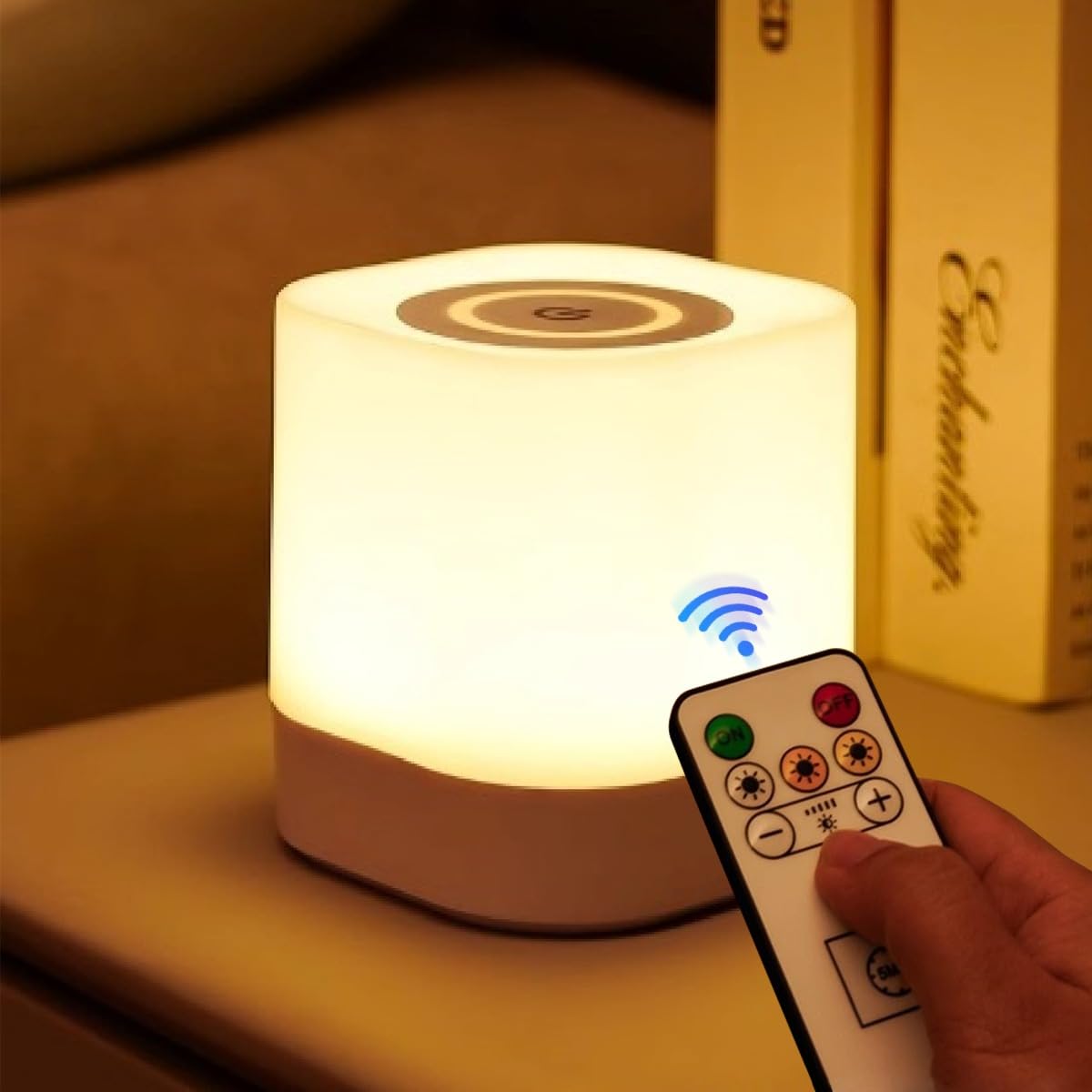 LETOUR Touch Beside Table Lamp, 2600mAh USB Rechargeable Touch Stepless Dimmable with 3 Color, Remote Control Portable Table Lamps for Children, Kids, Bedroom, Living Room, Camping