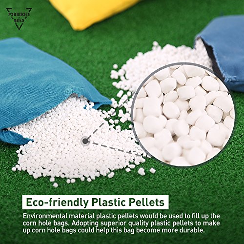Forbidden Road Cornhole Bag Bean Bags Pack of 8 for Tossing Core Hole Games with Duck Canvas Material Cover and PP Plastic Pellets Inside - Free Carrying Bag Included (Tiffany & Dark Blue, 14OZ)