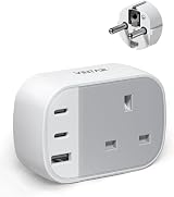 VINTAR UK to EU Plug Adapter 2 USB C 1 USB A Grounded 4 in 1 Type E/F Europe view 1