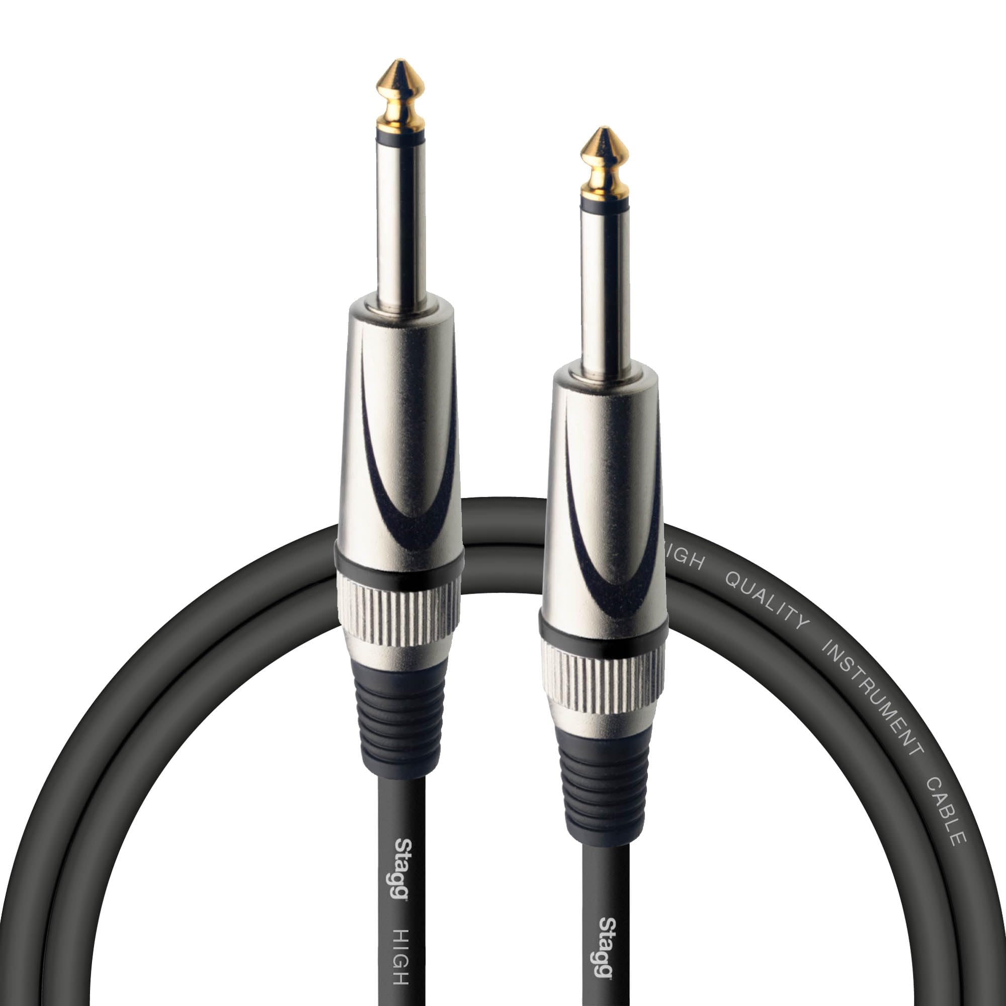 Stagg Deluxe Instrument Cable, 1/4" 6.35mm Jack To Jack, Heavy-Duty Connectors, 1,5 Metres / 5 Feet, Black