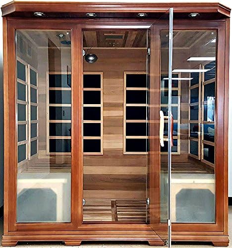 4 Person Sauna Red Cedar Wood 8 Carbon Heaters Infrared FIR FAR Heat + 2 Ceramic Floor Heaters, Ozone, Stereo CD MP3