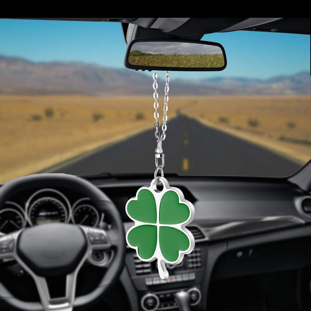 Amazon Com Green Four Leaf Clover Car Charm Rear View Mirror Accessories Car Mirror Hanging Ornaments Decoration Key Charm Good Luck Leaf Automotive