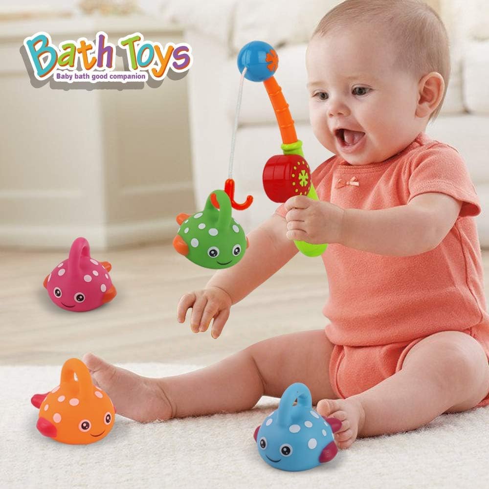 Dwi Dowellin Bath Toys Mold Free Fishing Games Swimming Whales BPA Free Water Table Pool Bath Time Bathtub Tub Toy for Toddlers Baby Kids Infant Girls Boys Age 1 2 3 4 5 6 Years Old Bathroom Fish Set: Toys & Games