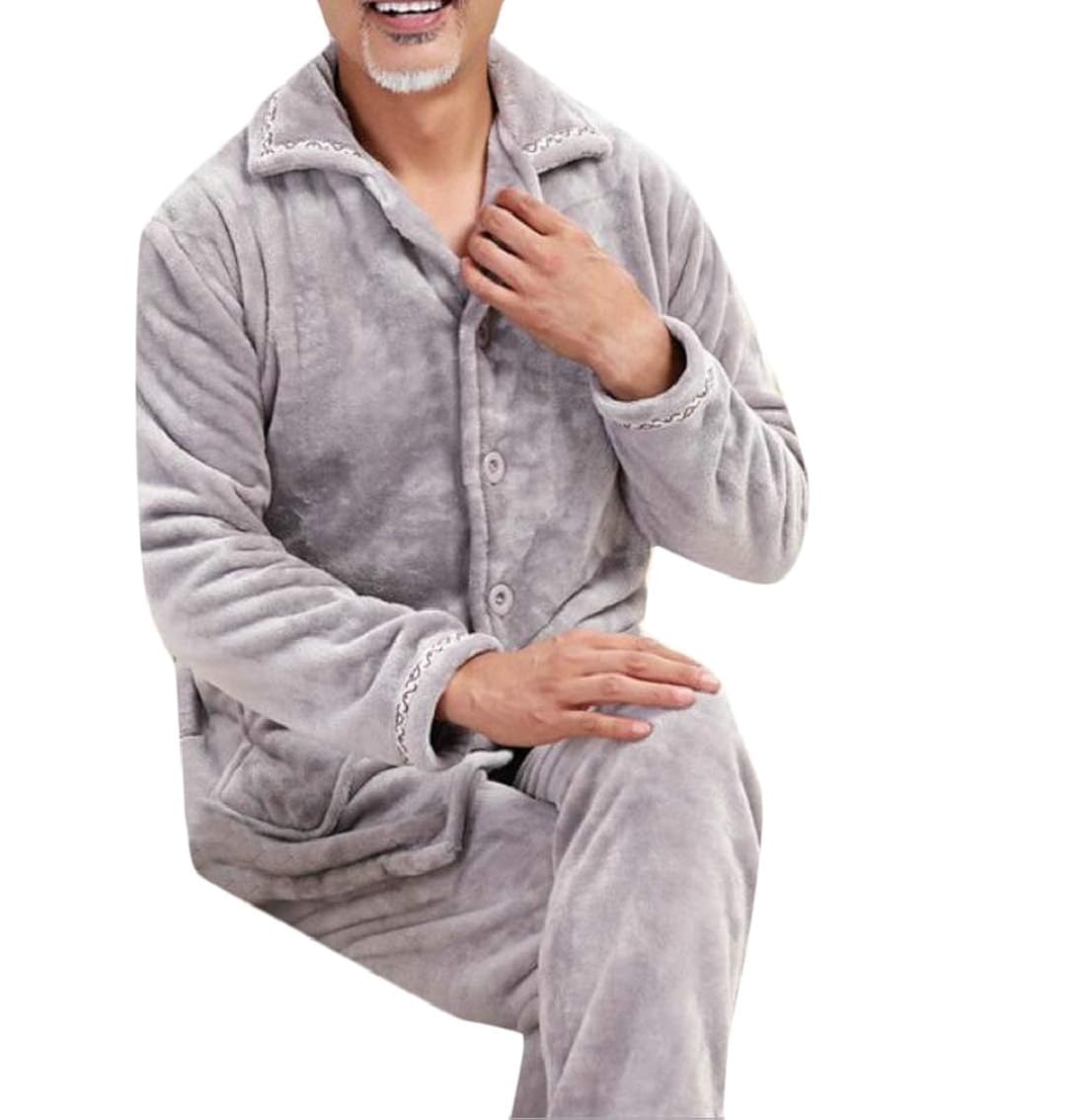 Jaycargogo Mens Winter Flannel Pajamas Set Thicken Long Sleeve 2Piece