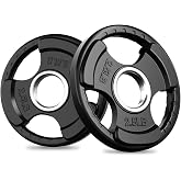 RitFit Olympic Rubber Grip Weight Plates, 2-Inch Barbell Set | Solid Iron Core, Rubber Coated, 2-Inch Olympic Bar Compatible, 3-Hole Grip, 2.5LB to 45LB Weight Options