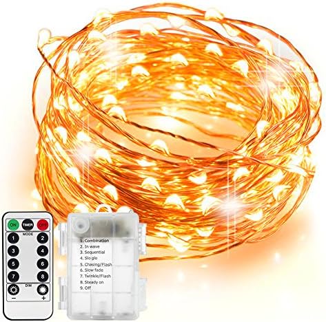 33 ft 100 LED String Lights,Waterproof Decorative Lights with Remote Control for Bedroom, Patio, Parties ( Copper Wire Lights, Warm White )