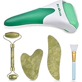Charmonic 6 in 1 Ice Roller & Jade Roller and Gua Sha Set, Facial Massage Kits, Facial Roller Kit with Gua Sha Tool and Silicone Brush, Anti-Aging Jade Stone Massager for Face, Eyes, Neck Massage