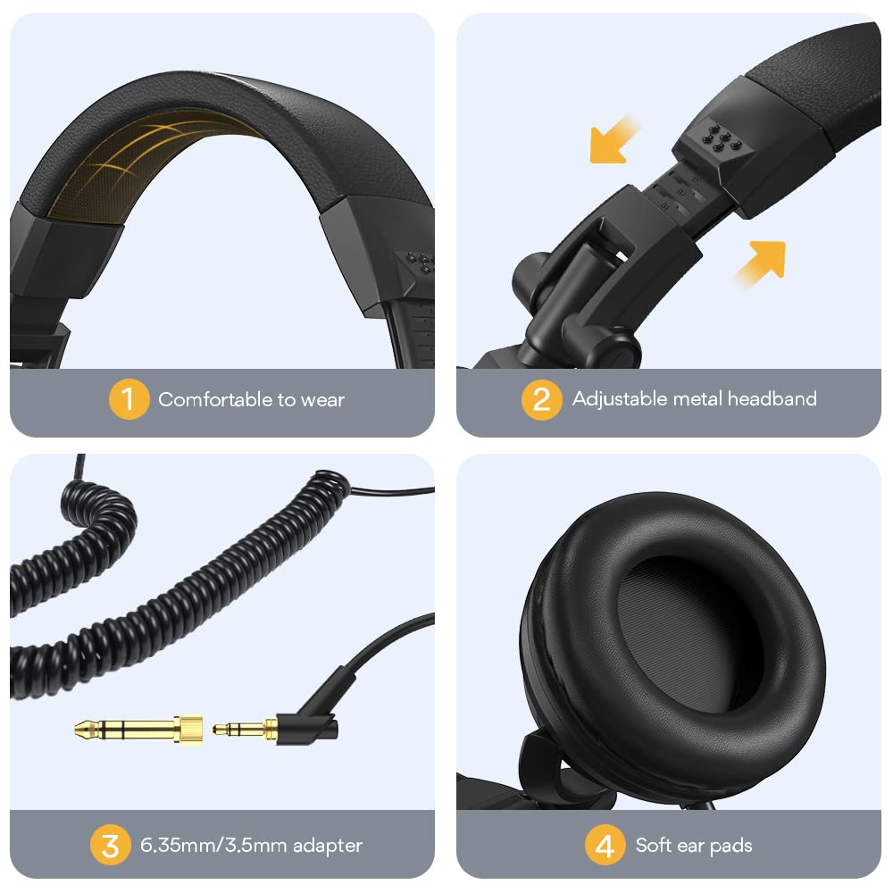 MAONO 50MM Drivers Pro Studio Monitor Headphones, MH501 Over Ear Closed Back Non-Detachable Wired Headset with 3.5mm/6.35mm Jack for Guitar Amp Recording DJ Mixing Piano Music Production Podcast