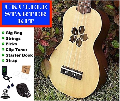 Kalena Soprano natural wood Ukulele Starter Kit with Tuner, Gig Bag, Strings, Picks, Strap