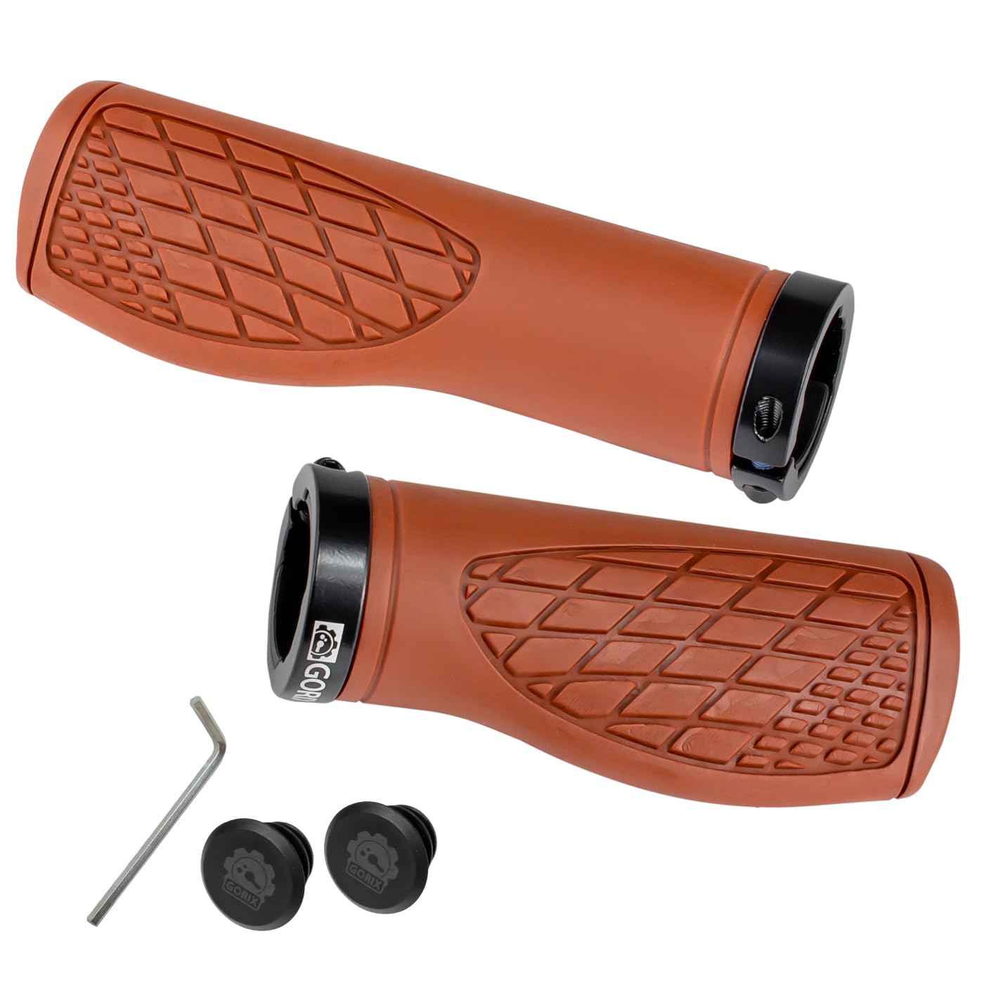 GORIX Bike Ergo Grips Bar End Cycle Lock On Handlebar Mountain Bicycle MTB [95mmｘ95mm・128mmｘ95mm](GX-AGOO) (Brown, 128mmｘ95mm)