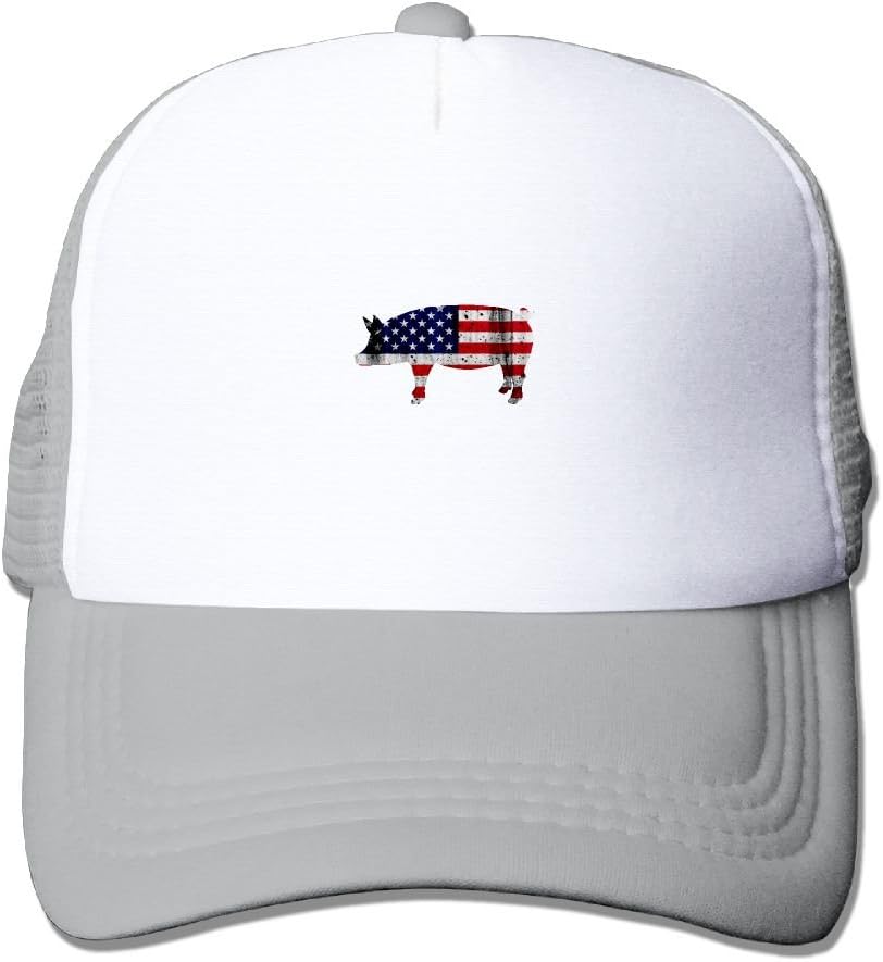 LzVong Unisex Mesh Baseball Hats Us Flag Pig Casual Adjustable Trucker Cap