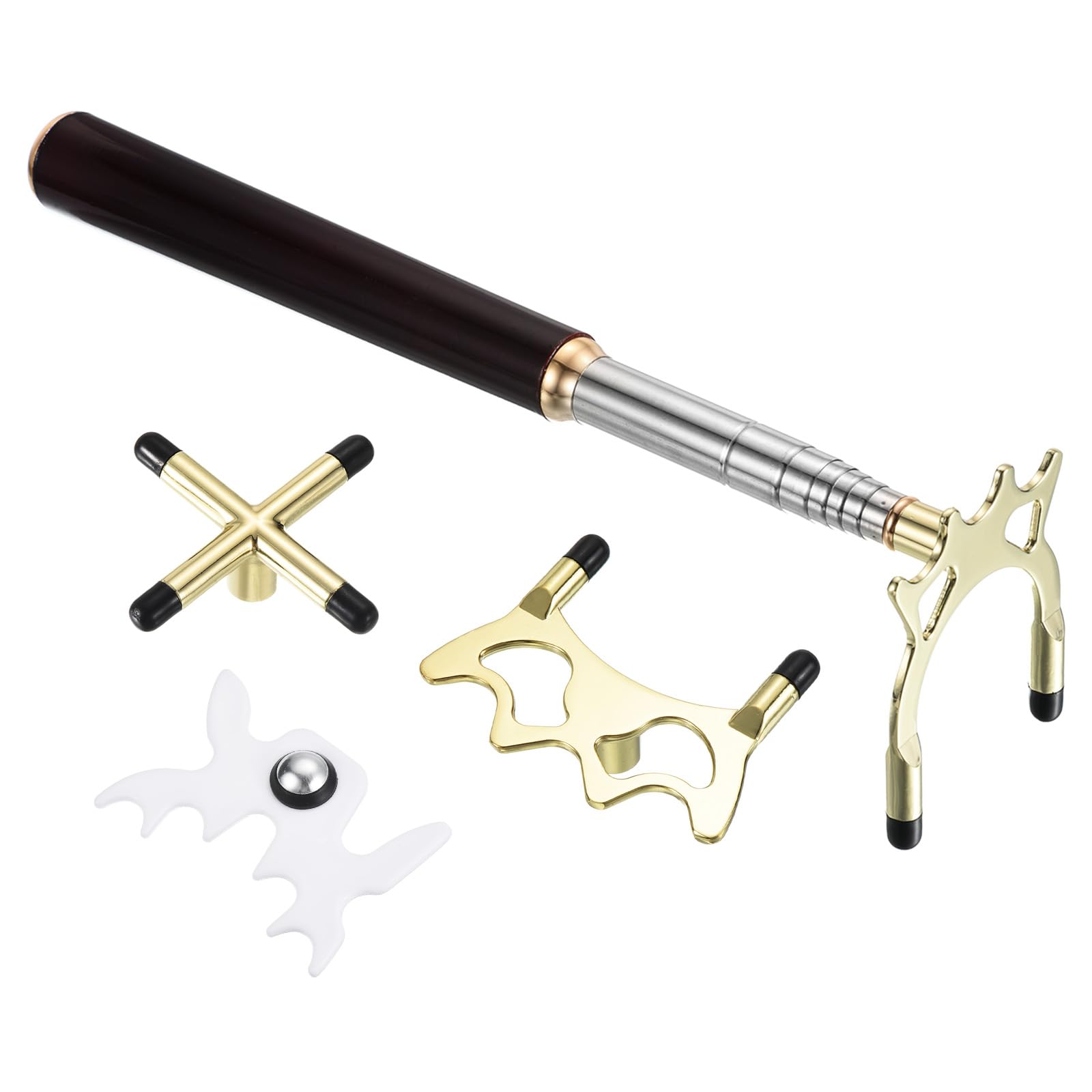 PATIKIL Retractable Billiards Cue Stick Bridge, Wooden Pool Cue Accessory with Removable Metal Low/High/Cross Bridge Head for Pool Table Competition, Gold/White