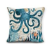 wendana Ocean Theme Cute Octopus Linen Pillow Covers Decorative 18 x 18 Throw Pillows Pillow Case for Couch
