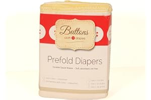 Buttons Diapers â€“ 100% Unbleached Cotton Organic Prefolds â€“ 6 Pack Baby Cloth Diaper Natural Premium Eco-Friendly Antimic